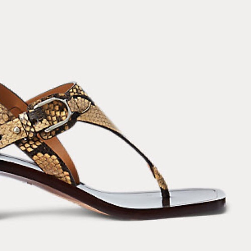 Ralph Lauren Pre Fall ‘21 Wellington Collection Julie Tan Snakeskin Thong Sandal - Picture 14 of 17